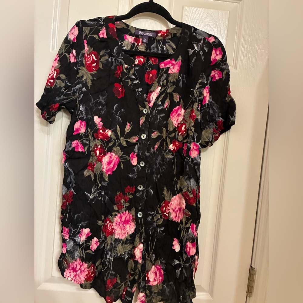 Roaman's‎ Black Floral Button Down Shirt